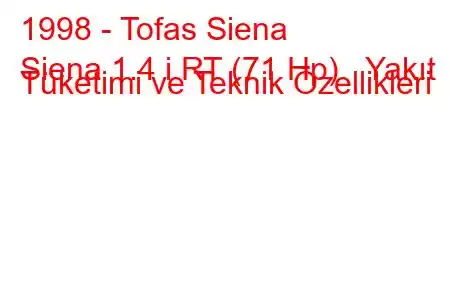 1998 - Tofas Siena
Siena 1.4 i RT (71 Hp) Yakıt Tüketimi ve Teknik Özellikleri