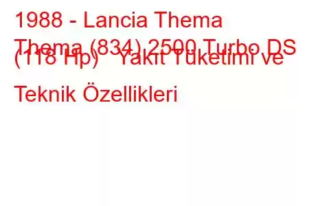 1988 - Lancia Thema
Thema (834) 2500 Turbo DS (118 Hp) Yakıt Tüketimi ve Teknik Özellikleri