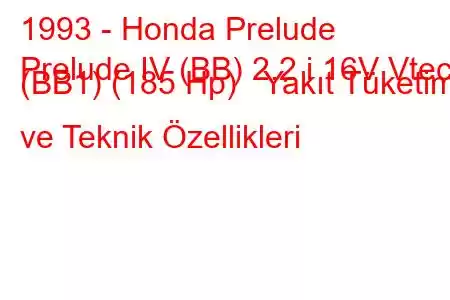 1993 - Honda Prelude
Prelude IV (BB) 2.2 i 16V Vtec (BB1) (185 Hp) Yakıt Tüketimi ve Teknik Özellikleri