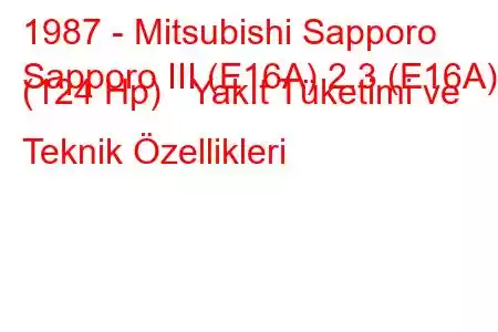 1987 - Mitsubishi Sapporo
Sapporo III (E16A) 2.3 (E16A) (124 Hp) Yakıt Tüketimi ve Teknik Özellikleri