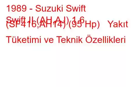 1989 - Suzuki Swift
Swift II (AH,AJ) 1.6 (SF416,AH14) (95 Hp) Yakıt Tüketimi ve Teknik Özellikleri