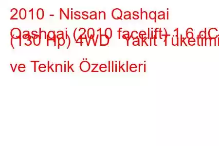 2010 - Nissan Qashqai
Qashqai (2010 facelift) 1.6 dCi (130 Hp) 4WD Yakıt Tüketimi ve Teknik Özellikleri