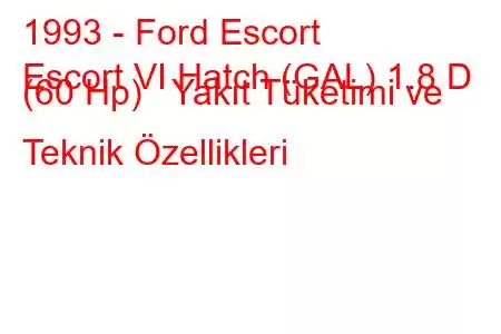 1993 - Ford Escort
Escort VI Hatch (GAL) 1.8 D (60 Hp) Yakıt Tüketimi ve Teknik Özellikleri