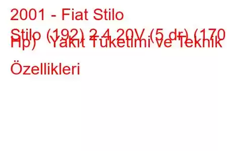 2001 - Fiat Stilo
Stilo (192) 2.4 20V (5 dr) (170 Hp) Yakıt Tüketimi ve Teknik Özellikleri