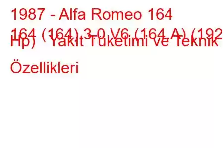 1987 - Alfa Romeo 164
164 (164) 3.0 V6 (164.A) (192 Hp) Yakıt Tüketimi ve Teknik Özellikleri