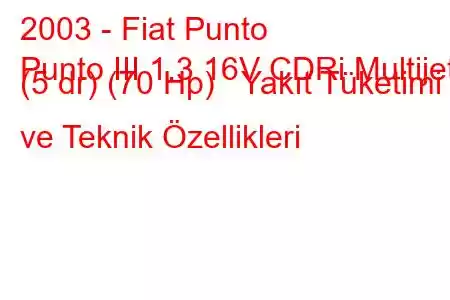 2003 - Fiat Punto
Punto III 1.3 16V CDRi Multijet (5 dr) (70 Hp) Yakıt Tüketimi ve Teknik Özellikleri