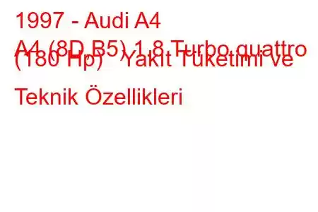 1997 - Audi A4
A4 (8D,B5) 1.8 Turbo quattro (180 Hp) Yakıt Tüketimi ve Teknik Özellikleri