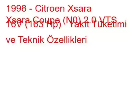 1998 - Citroen Xsara
Xsara Coupe (N0) 2.0 VTS 16V (163 Hp) Yakıt Tüketimi ve Teknik Özellikleri