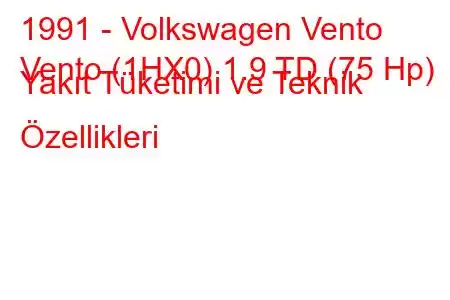 1991 - Volkswagen Vento
Vento (1HX0) 1.9 TD (75 Hp) Yakıt Tüketimi ve Teknik Özellikleri