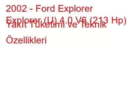 2002 - Ford Explorer
Explorer (U) 4.0 V6 (213 Hp) Yakıt Tüketimi ve Teknik Özellikleri