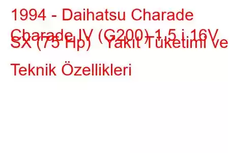 1994 - Daihatsu Charade
Charade IV (G200) 1.5 i 16V SX (75 Hp) Yakıt Tüketimi ve Teknik Özellikleri