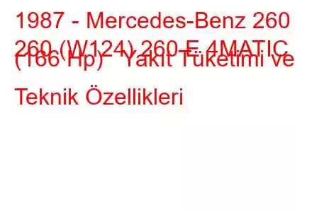 1987 - Mercedes-Benz 260
260 (W124) 260 E 4MATIC (166 Hp) Yakıt Tüketimi ve Teknik Özellikleri