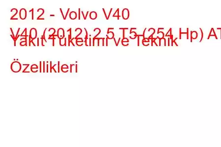 2012 - Volvo V40
V40 (2012) 2.5 T5 (254 Hp) AT Yakıt Tüketimi ve Teknik Özellikleri