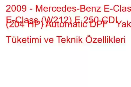 2009 - Mercedes-Benz E-Class
E-Class (W212) E 250 CDI (204 HP) Automatic DPF Yakıt Tüketimi ve Teknik Özellikleri