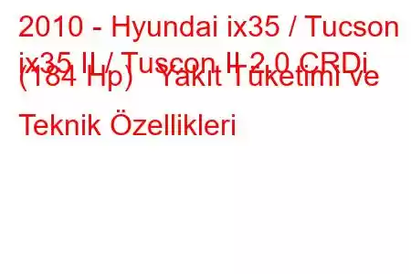 2010 - Hyundai ix35 / Tucson
ix35 II / Tuscon II 2.0 CRDi (184 Hp) Yakıt Tüketimi ve Teknik Özellikleri