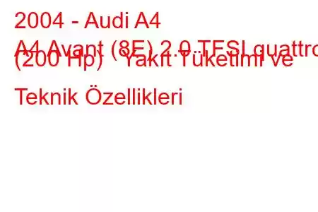 2004 - Audi A4
A4 Avant (8E) 2.0 TFSI quattro (200 Hp) Yakıt Tüketimi ve Teknik Özellikleri