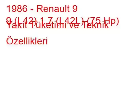 1986 - Renault 9
9 (L42) 1.7 (L42L) (75 Hp) Yakıt Tüketimi ve Teknik Özellikleri