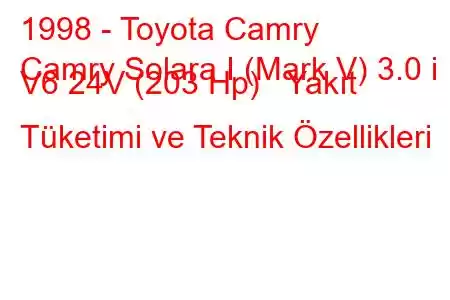 1998 - Toyota Camry
Camry Solara I (Mark V) 3.0 i V6 24V (203 Hp) Yakıt Tüketimi ve Teknik Özellikleri