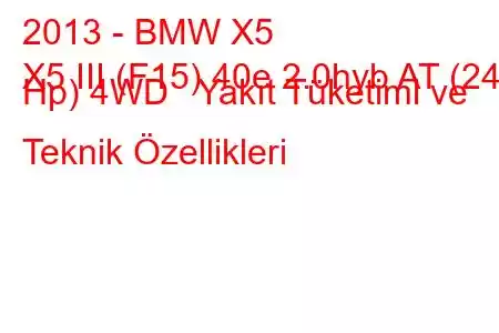 2013 - BMW X5
X5 III (F15) 40e 2.0hyb AT (245 Hp) 4WD Yakıt Tüketimi ve Teknik Özellikleri