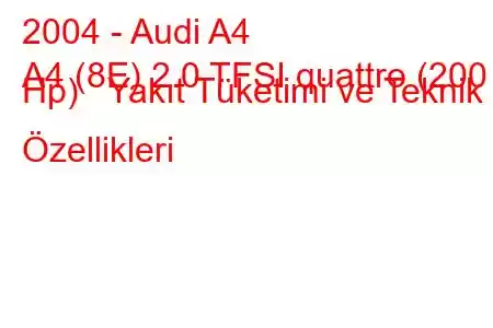 2004 - Audi A4
A4 (8E) 2.0 TFSI quattro (200 Hp) Yakıt Tüketimi ve Teknik Özellikleri