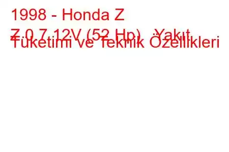 1998 - Honda Z
Z 0.7 12V (52 Hp) Yakıt Tüketimi ve Teknik Özellikleri