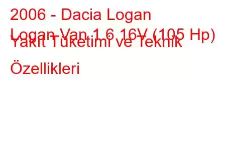 2006 - Dacia Logan
Logan Van 1.6 16V (105 Hp) Yakıt Tüketimi ve Teknik Özellikleri