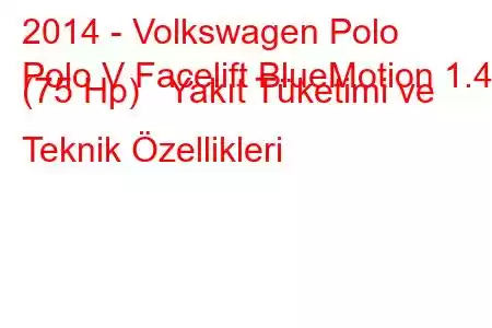 2014 - Volkswagen Polo
Polo V Facelift BlueMotion 1.4d (75 Hp) Yakıt Tüketimi ve Teknik Özellikleri