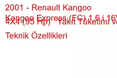 2001 - Renault Kangoo
Kangoo Express (FC) 1.6 i 16V 4X4 (95 Hp) Yakıt Tüketimi ve Teknik Özellikleri