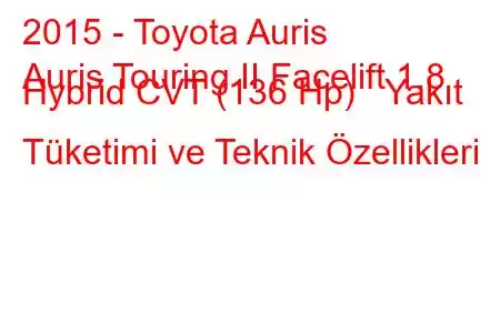 2015 - Toyota Auris
Auris Touring II Facelift 1.8 Hybrid CVT (136 Hp) Yakıt Tüketimi ve Teknik Özellikleri