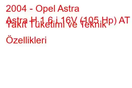 2004 - Opel Astra
Astra H 1.6 i 16V (105 Hp) AT Yakıt Tüketimi ve Teknik Özellikleri