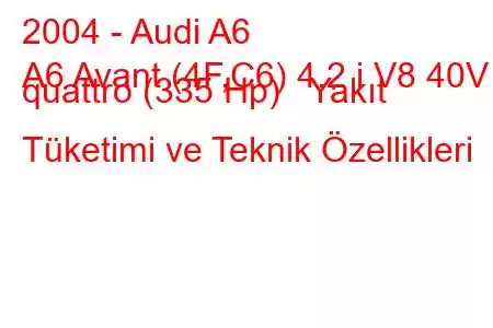 2004 - Audi A6
A6 Avant (4F,C6) 4.2 i V8 40V quattro (335 Hp) Yakıt Tüketimi ve Teknik Özellikleri