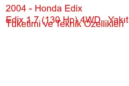 2004 - Honda Edix
Edix 1.7 (130 Hp) 4WD Yakıt Tüketimi ve Teknik Özellikleri