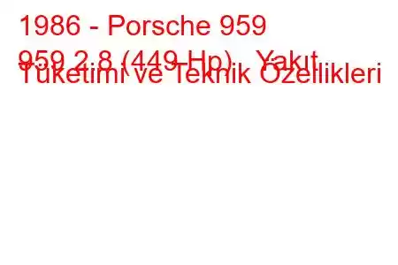 1986 - Porsche 959
959 2.8 (449 Hp) Yakıt Tüketimi ve Teknik Özellikleri