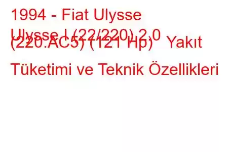 1994 - Fiat Ulysse
Ulysse I (22/220) 2.0 (220.AC5) (121 Hp) Yakıt Tüketimi ve Teknik Özellikleri