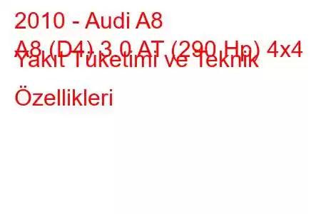 2010 - Audi A8
A8 (D4) 3.0 AT (290 Hp) 4x4 Yakıt Tüketimi ve Teknik Özellikleri