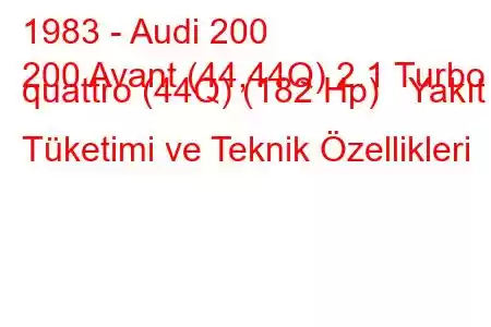 1983 - Audi 200
200 Avant (44,44Q) 2.1 Turbo quattro (44Q) (182 Hp) Yakıt Tüketimi ve Teknik Özellikleri