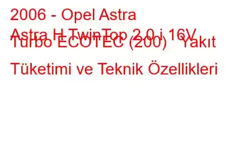 2006 - Opel Astra
Astra H TwinTop 2.0 i 16V Turbo ECOTEC (200) Yakıt Tüketimi ve Teknik Özellikleri