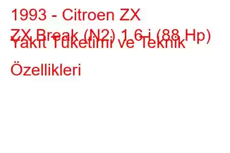 1993 - Citroen ZX
ZX Break (N2) 1.6 i (88 Hp) Yakıt Tüketimi ve Teknik Özellikleri