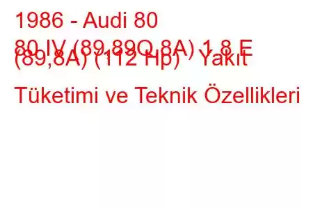 1986 - Audi 80
80 IV (89,89Q,8A) 1.8 E (89,8A) (112 Hp) Yakıt Tüketimi ve Teknik Özellikleri