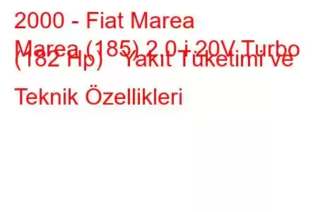 2000 - Fiat Marea
Marea (185) 2.0 i 20V Turbo (182 Hp) Yakıt Tüketimi ve Teknik Özellikleri