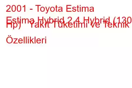 2001 - Toyota Estima
Estima Hybrid 2.4 Hybrid (130 Hp) Yakıt Tüketimi ve Teknik Özellikleri