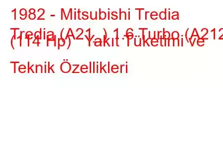 1982 - Mitsubishi Tredia
Tredia (A21_) 1.6 Turbo (A212) (114 Hp) Yakıt Tüketimi ve Teknik Özellikleri