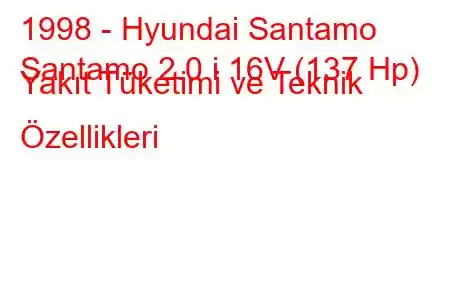 1998 - Hyundai Santamo
Santamo 2.0 i 16V (137 Hp) Yakıt Tüketimi ve Teknik Özellikleri