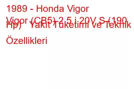 1989 - Honda Vigor
Vigor (CB5) 2.5 i 20V S (190 Hp) Yakıt Tüketimi ve Teknik Özellikleri