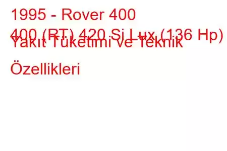 1995 - Rover 400
400 (RT) 420 Si Lux (136 Hp) Yakıt Tüketimi ve Teknik Özellikleri