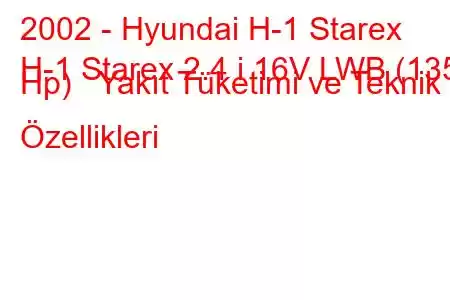 2002 - Hyundai H-1 Starex
H-1 Starex 2.4 i 16V LWB (135 Hp) Yakıt Tüketimi ve Teknik Özellikleri