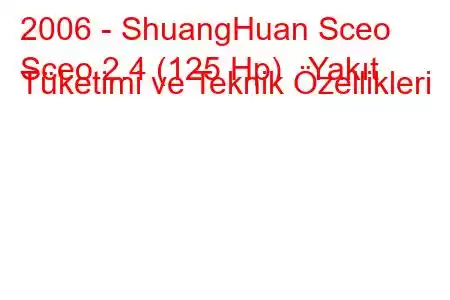 2006 - ShuangHuan Sceo
Sceo 2.4 (125 Hp) Yakıt Tüketimi ve Teknik Özellikleri