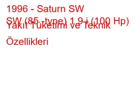 1996 - Saturn SW
SW (85 -type) 1.9 i (100 Hp) Yakıt Tüketimi ve Teknik Özellikleri