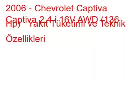 2006 - Chevrolet Captiva
Captiva 2.4 i 16V AWD (136 Hp) Yakıt Tüketimi ve Teknik Özellikleri