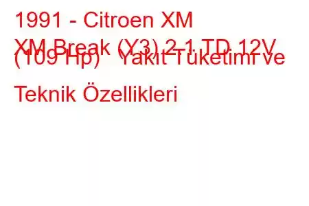 1991 - Citroen XM
XM Break (Y3) 2.1 TD 12V (109 Hp) Yakıt Tüketimi ve Teknik Özellikleri